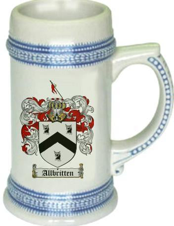 Allbritten family crest stein coat of arms tankard mug