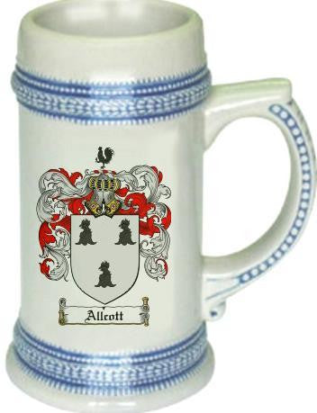 Allcott family crest stein coat of arms tankard mug