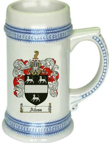 Alless family crest stein coat of arms tankard mug