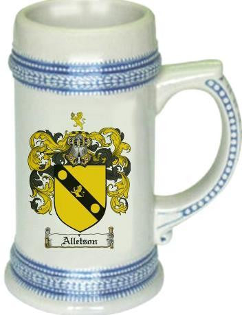 Alletson family crest stein coat of arms tankard mug