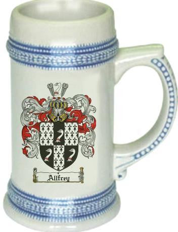Allfrey family crest stein coat of arms tankard mug