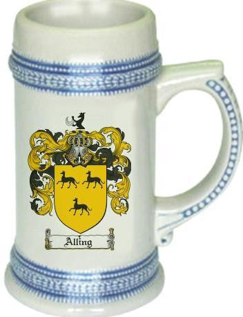 Alling family crest stein coat of arms tankard mug