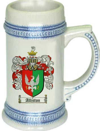 Alliston family crest stein coat of arms tankard mug