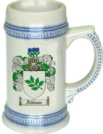 Allmon family crest stein coat of arms tankard mug