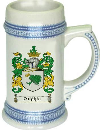 Allphin family crest stein coat of arms tankard mug
