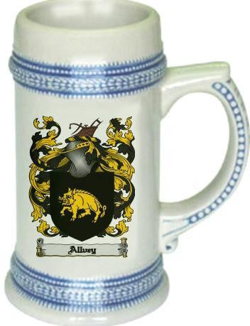 Allvey family crest stein coat of arms tankard mug