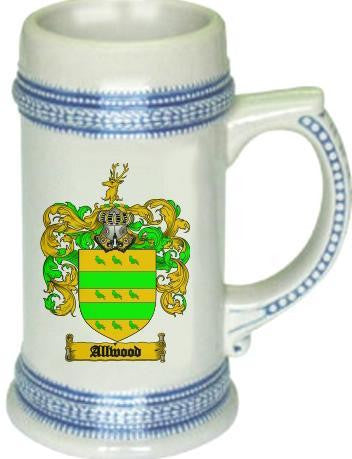 Allwood family crest stein coat of arms tankard mug