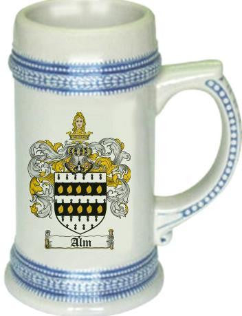 Alm family crest stein coat of arms tankard mug