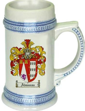 Almanza family crest stein coat of arms tankard mug