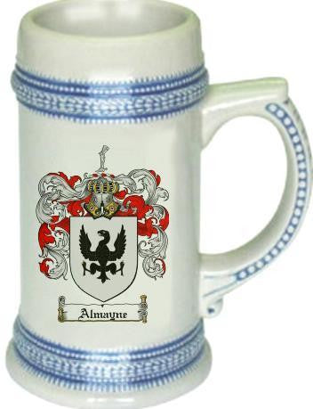 Almayne family crest stein coat of arms tankard mug