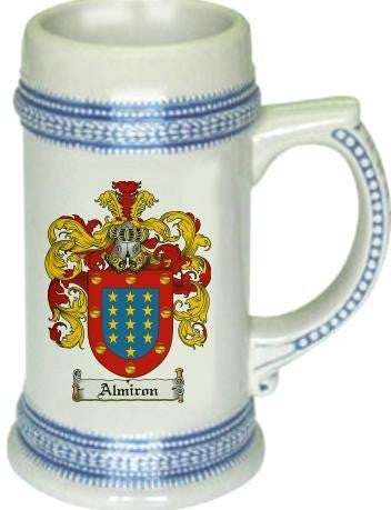 Almiron family crest stein coat of arms tankard mug