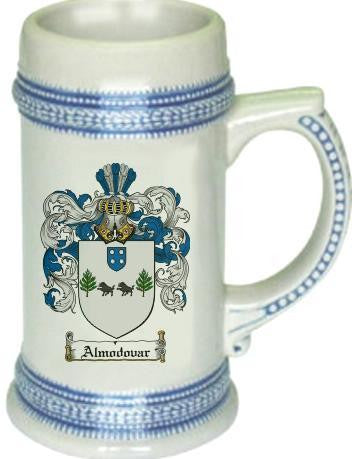 Almodovar family crest stein coat of arms tankard mug