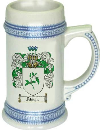 Almon family crest stein coat of arms tankard mug