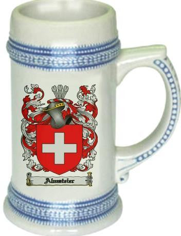 Almsteier family crest stein coat of arms tankard mug