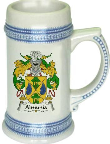 Almunia family crest stein coat of arms tankard mug
