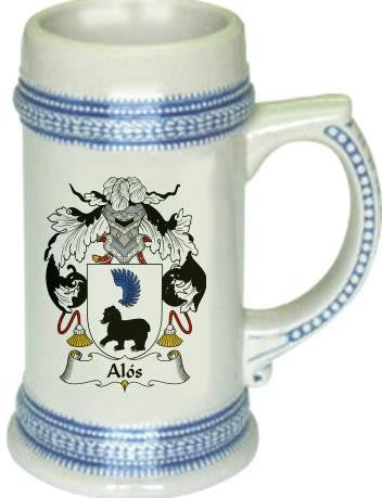 Alos family crest stein coat of arms tankard mug