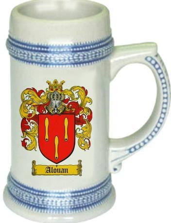 Alouan family crest stein coat of arms tankard mug