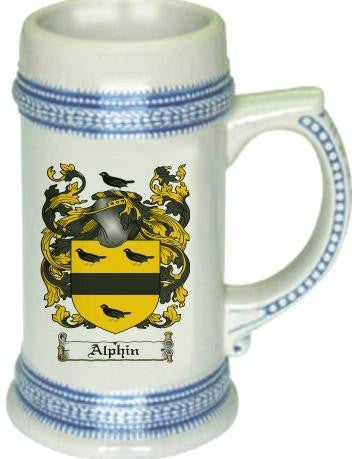 Alphin family crest stein coat of arms tankard mug