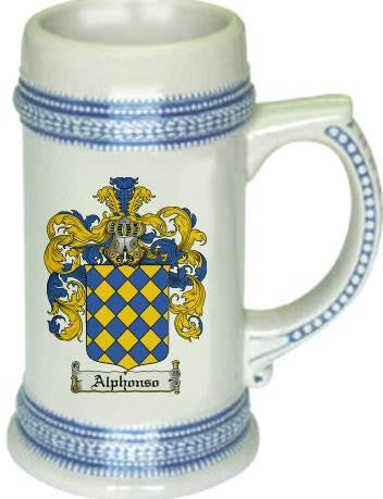 Alphonso family crest stein coat of arms tankard mug