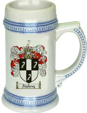 Alphrey family crest stein coat of arms tankard mug