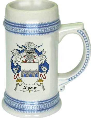 Alpont family crest stein coat of arms tankard mug
