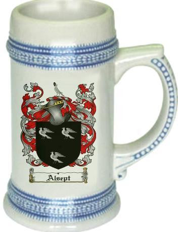 Alsept family crest stein coat of arms tankard mug