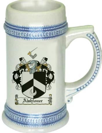Alshioner family crest stein coat of arms tankard mug