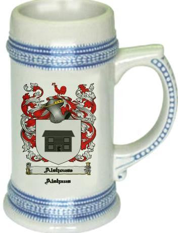 Alshouse family crest stein coat of arms tankard mug