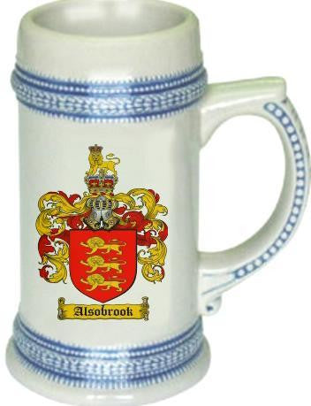Alsobrook family crest stein coat of arms tankard mug