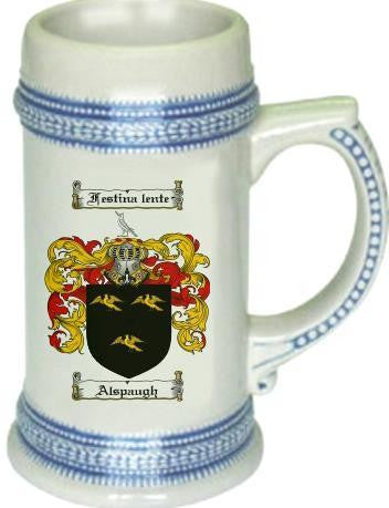 Alspaugh family crest stein coat of arms tankard mug