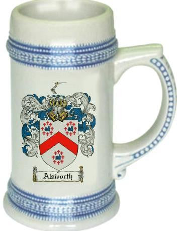 Alsworth family crest stein coat of arms tankard mug