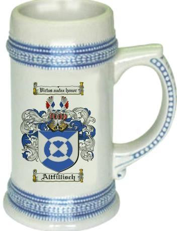 Altfillisch family crest stein coat of arms tankard mug