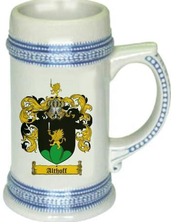 Althoff family crest stein coat of arms tankard mug
