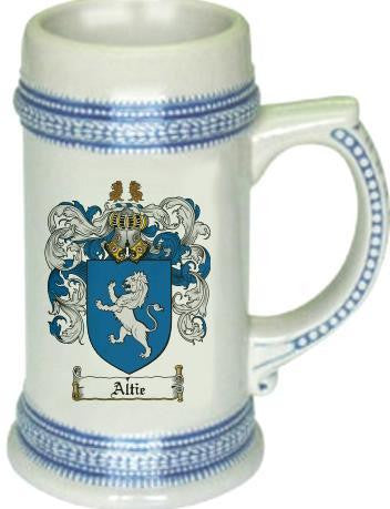 Altie family crest stein coat of arms tankard mug