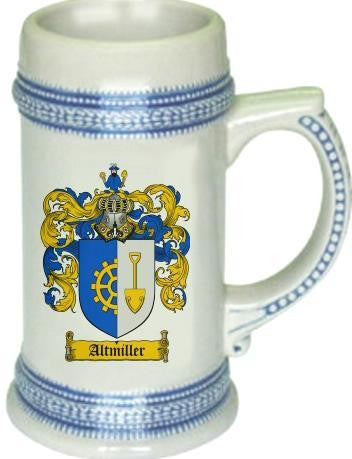 Altmiller family crest stein coat of arms tankard mug