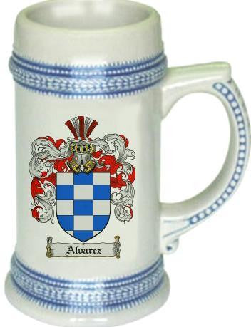Alvarez family crest stein coat of arms tankard mug