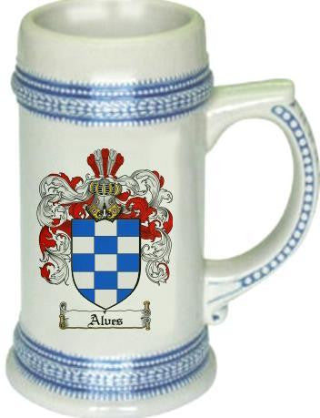 Alves family crest stein coat of arms tankard mug