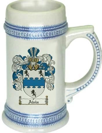 Alvin family crest stein coat of arms tankard mug