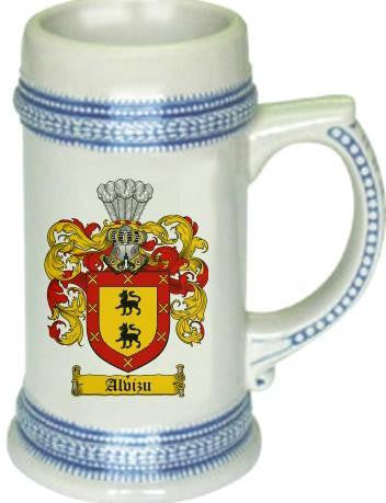 Alvizu family crest stein coat of arms tankard mug
