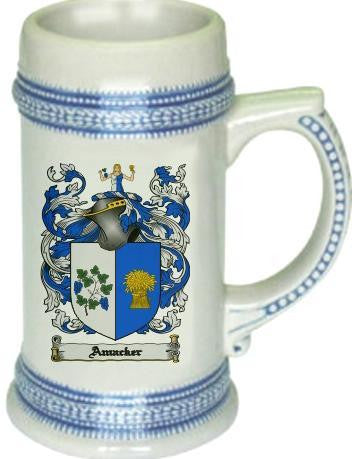 Amacker family crest stein coat of arms tankard mug