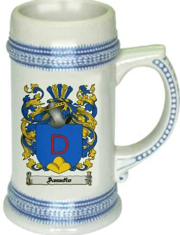 Amadio family crest stein coat of arms tankard mug