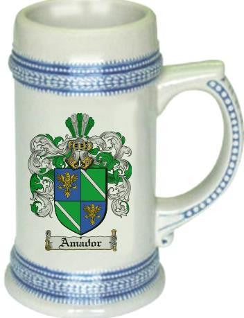 Amador family crest stein coat of arms tankard mug