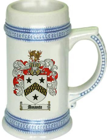Amante family crest stein coat of arms tankard mug