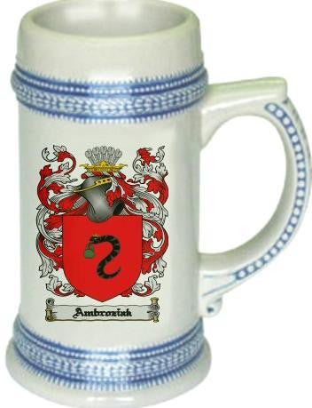Ambroziak family crest stein coat of arms tankard mug