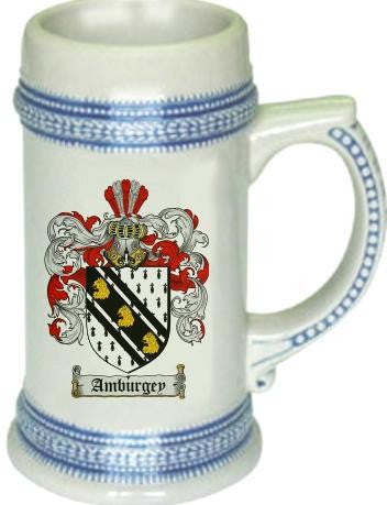 Amburgey family crest stein coat of arms tankard mug