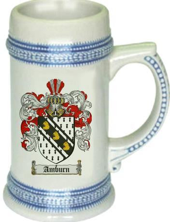 Amburn family crest stein coat of arms tankard mug