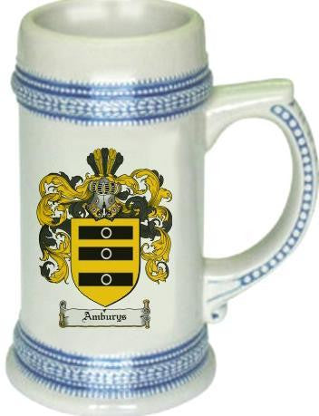 Amburys family crest stein coat of arms tankard mug