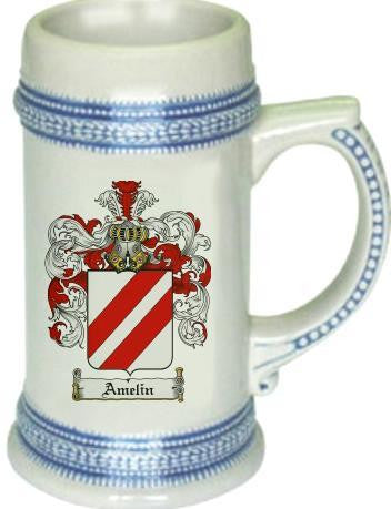 Amelin family crest stein coat of arms tankard mug