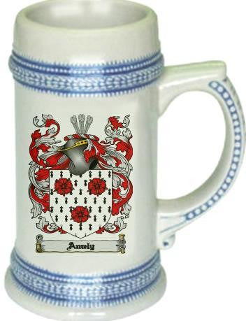 Amely family crest stein coat of arms tankard mug