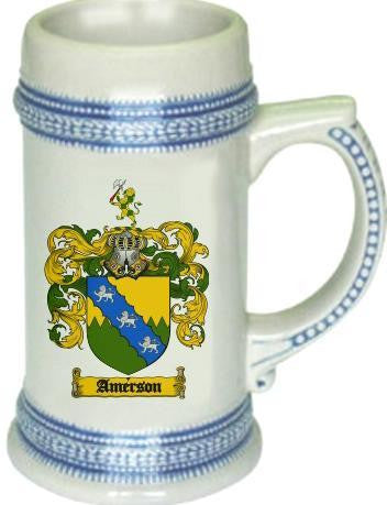 Amerson family crest stein coat of arms tankard mug